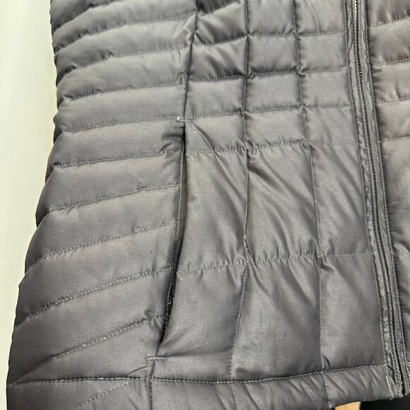 Eddie Bauer Black Faux Fur Trim Hood Goose Down Puffer Vest Womens Size Large L - Picture 9 of 12